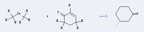 Cyclohexanone,3-methyl-, (3R)- is prepared by Cyclohex-2-enone and Dimethylzinc